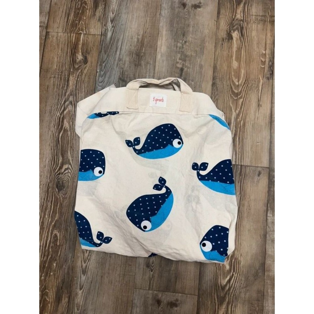 3 Sprouts Play Mat and Toy Storage Bag featuring a blue whale pattern